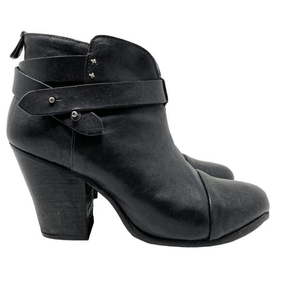 Rag and Bone Boots Black Leather Harrow Western Block Heel Ankle Boots - Picture 3 of 7